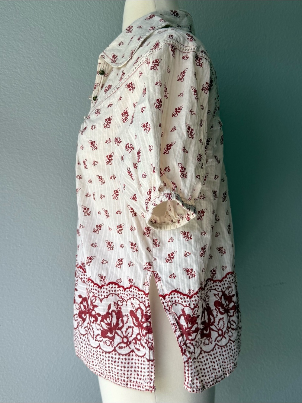 Anthropologie Pilcro Boho Floral Puff Sleeve Cotton Peasant Blouse Small - Picture 9 of 11